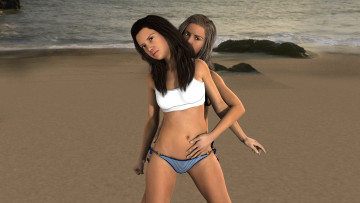 Картинка 3д+графика люди+ people девушки пляж фон взгляд