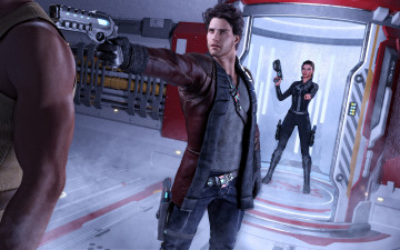 Картинка 3д+графика фантазия+ fantasy парень фон оружие взгляд девушка