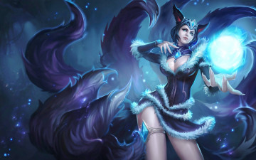 Картинка видео+игры league+of+legends девушка арт взгляд фон лиса хвост магия ahri