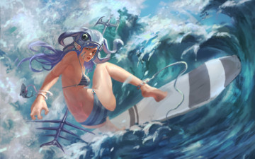 Картинка видео+игры league+of+legends серфинг доска море девушка волна tidal trickster fizz league of legends