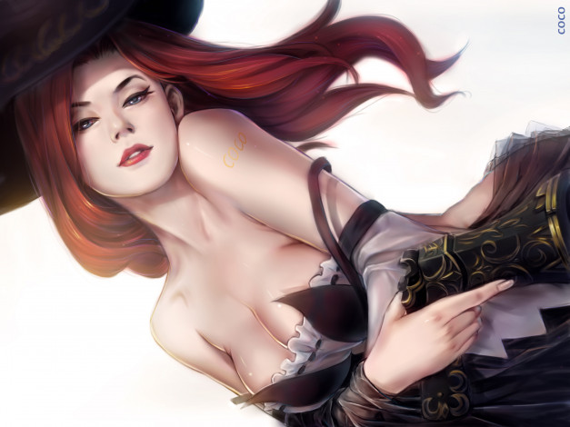 Обои картинки фото видео игры, league of legends, , fortune, league, of, legends, взгляд, девушка, арт, miss fortune