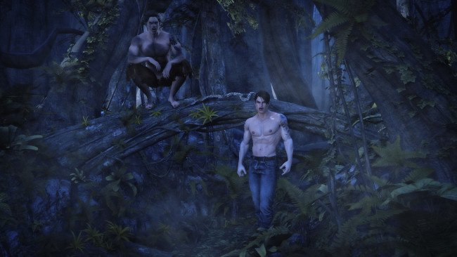 Обои картинки фото 3д графика, фантазия , fantasy, лес, взгляд, парни