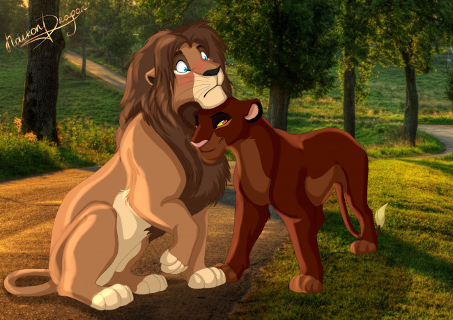 Обои картинки фото векторная графика, мультфильмы , cartoons, львица, лев