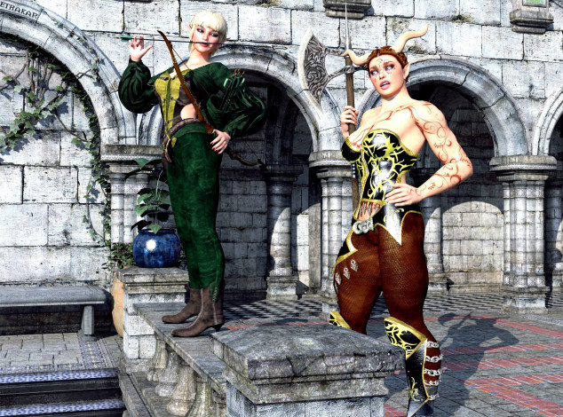 Обои картинки фото 3д графика, существа , creatures, фон, взгляд, девушки