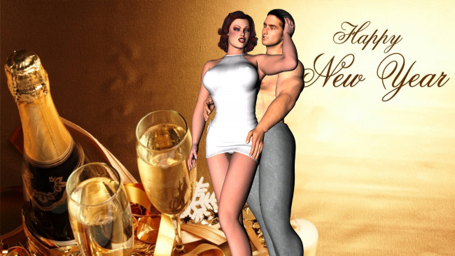 Обои картинки фото 3д графика, праздники , holidays, парень, фон, взгляд, девушка