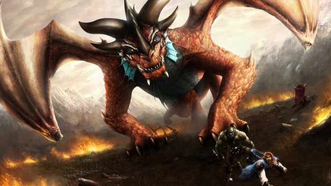 Обои картинки фото фэнтези, драконы, люди, фон, дракон