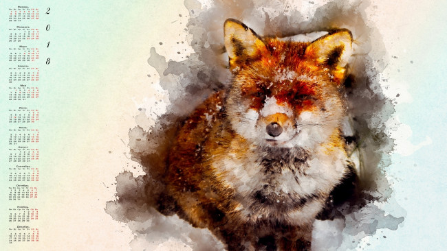 Обои картинки фото календари, компьютерный дизайн, лиса, 2018, взгляд