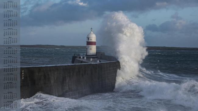 Обои картинки фото календари, природа, волна, маяк, водоем, 2018