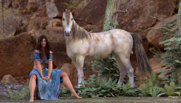 Картинка 3д+графика люди+и+животные+ people+and+animals девушка фон взгляд