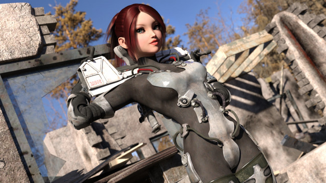 Обои картинки фото 3д графика, фантазия , fantasy, фон, взгляд, девушка