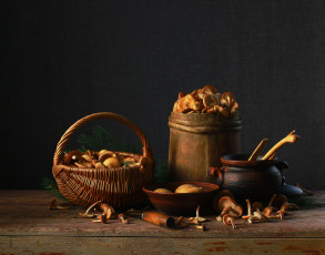 Картинка еда грибы +грибные+блюда корзинка горшок
