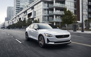Картинка автомобили polestar 2021 2 4k экстерьер вид спереди белый седан новый шведские volvo город улица