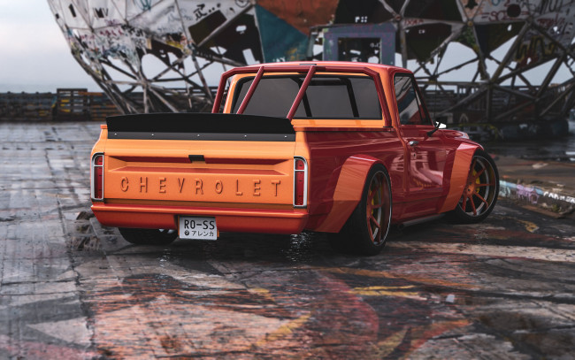 Обои картинки фото chevrolet c10 slammed, автомобили, виртуальный тюнинг, chevrolet, c10, slammed, американская, классика, и, мощь