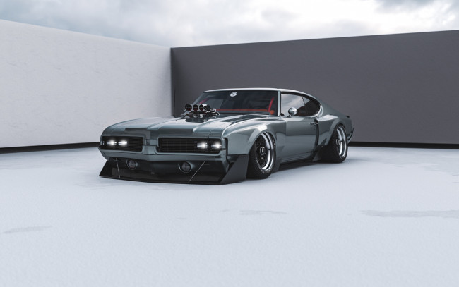 Обои картинки фото oldsmobile 442 widebody, автомобили, виртуальный тюнинг, oldsmobile, 442, widebody, американская, классика, и, мощь