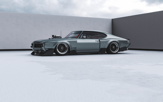 Обои картинки фото oldsmobile 442 widebody, автомобили, виртуальный тюнинг, oldsmobile, 442, widebody, американская, классика, и, мощь