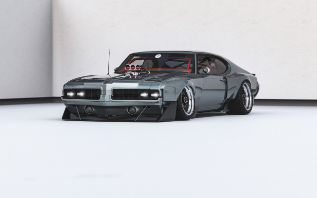Обои картинки фото oldsmobile 442 widebody, автомобили, виртуальный тюнинг, oldsmobile, 442, widebody, американская, классика, и, мощь