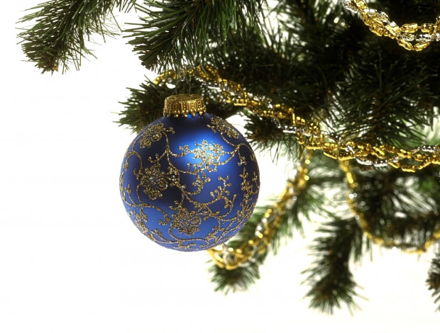 Обои картинки фото праздничные, украшения, ёлка, ветка, гирлянда, шар