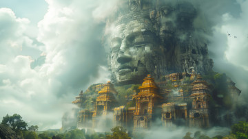 Картинка фэнтези иные+миры +иные+времена храм фантазия облака пейзажи цифровое искусство