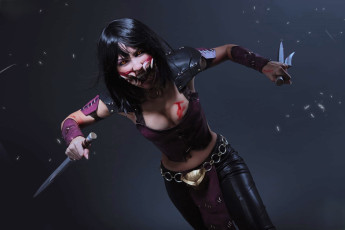 обоя девушки, ольга кожевникова , lady bell, образ, костюм, косплей, наряд, оружие, клыки