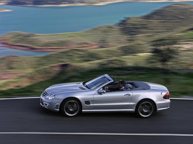Обои картинки фото mercedes, автомобили, benz, кабриолет, скорость, трасса, водитель