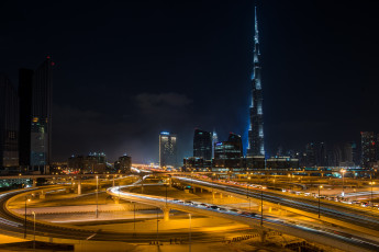 Картинка города дубай+ оаэ dubai city вечер мосты здания высотки дороги дома бурдж халифа дубай naght burj khalifa