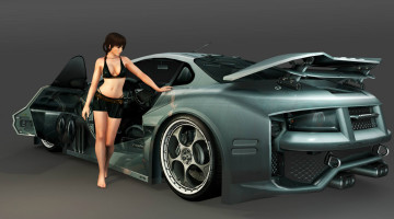 Картинка автомобили 3d+car&girl взгляд девушка автомобиль фон