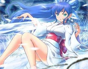 Картинка аниме зима +новый+год +рождество девушка фон взгляд