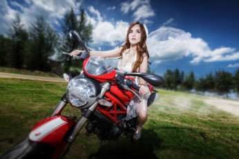 обоя мотоциклы, мото с девушкой, девица, байк