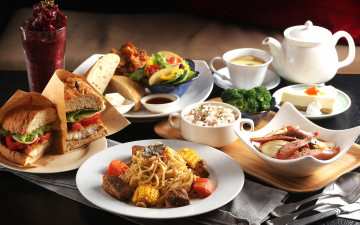 Картинка еда разное десерт бутерброд рис блюда ассорти овощи паста