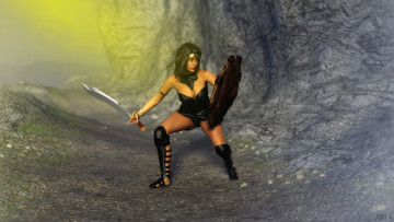 Картинка 3д+графика фантазия+ fantasy оружие взгляд девушка фон