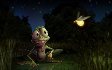 Картинка 3д+графика юмор+ humor светлячок болото улыбка лягушка