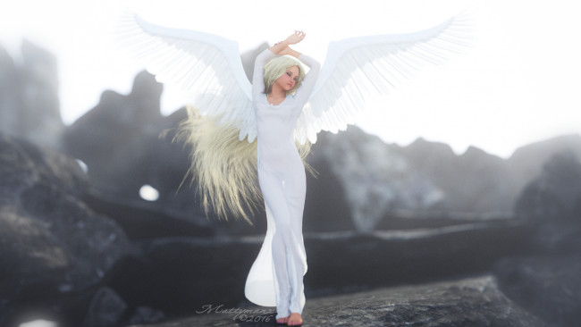 Обои картинки фото 3д графика, ангел , angel, фон, взгляд, девушка