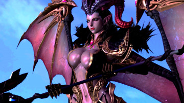 обоя 3д графика, существа , creatures, демон, фон, взгляд, девушка