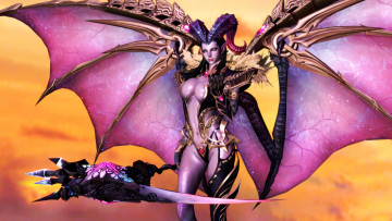 Картинка 3д+графика существа+ creatures девушка демон взгляд фон