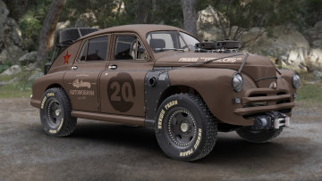 Картинка gaz-20+pobeda автомобили 3д графика pobeda gaz-20