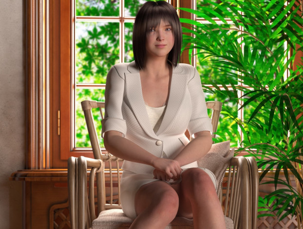 Обои картинки фото 3д графика, люди , people, фон, взгляд, девушка