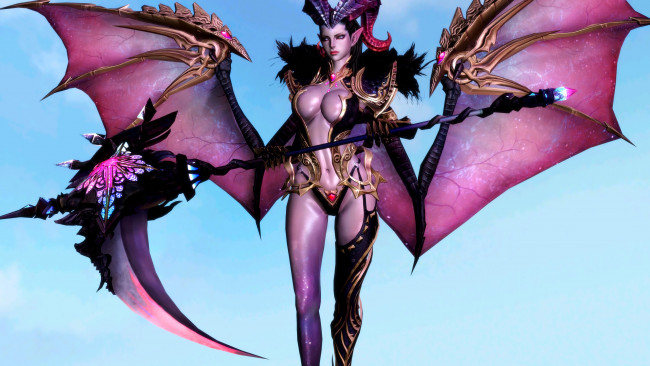 Обои картинки фото 3д графика, существа , creatures, фон, демон, взгляд, девушка