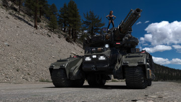 Картинка 3д+графика фантазия+ fantasy фон взгляд девушка танк