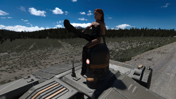 Картинка 3д+графика фантазия+ fantasy танк фон взгляд девушка