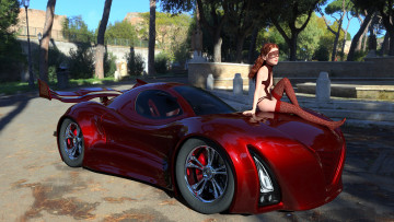 Картинка 3д+графика люди-авто мото+ people-+car+ +moto автомобиль взгляд фон девушка