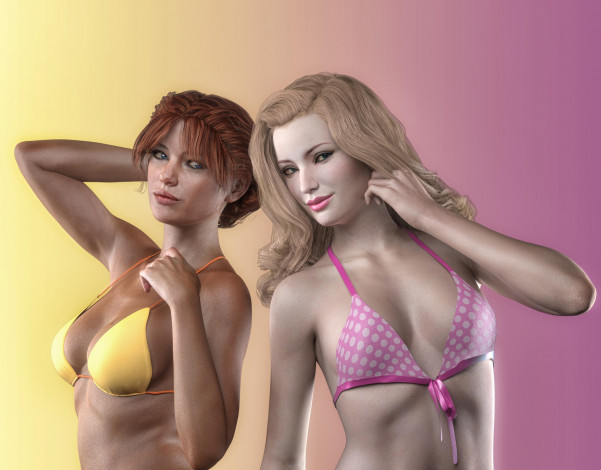 Обои картинки фото 3д графика, люди , people, девушки, взгляд, фон