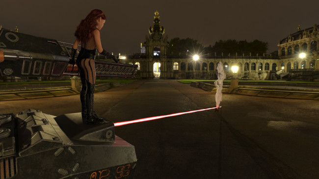 Обои картинки фото 3д графика, фантазия , fantasy, девушка, фон, взгляд, танк