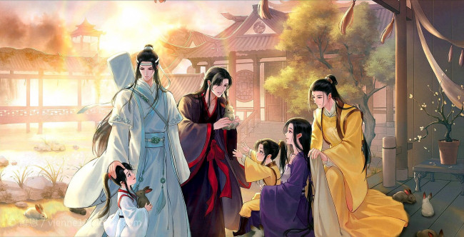 Обои картинки фото аниме, mo dao zu shi, персонажи, дети, кролики, обитель