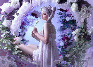обоя девушки, - креатив,  косплей, образ, костюм, цветы