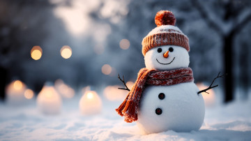 обоя праздничные, снеговики, снеговик, шапка, шарф, снег