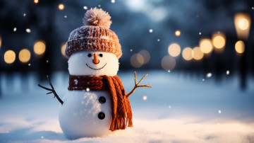обоя праздничные, снеговики, снеговик, шапка, шарф, снег