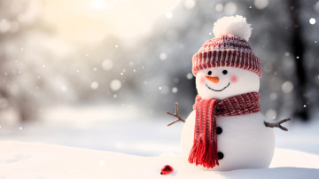 обоя праздничные, снеговики, снеговик, шапка, шарф, снег, шарик