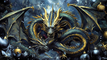 Картинка фэнтези драконы дракон ёлка украшения шарики
