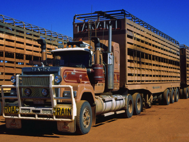 Обои картинки фото mack, road, train, автомобили