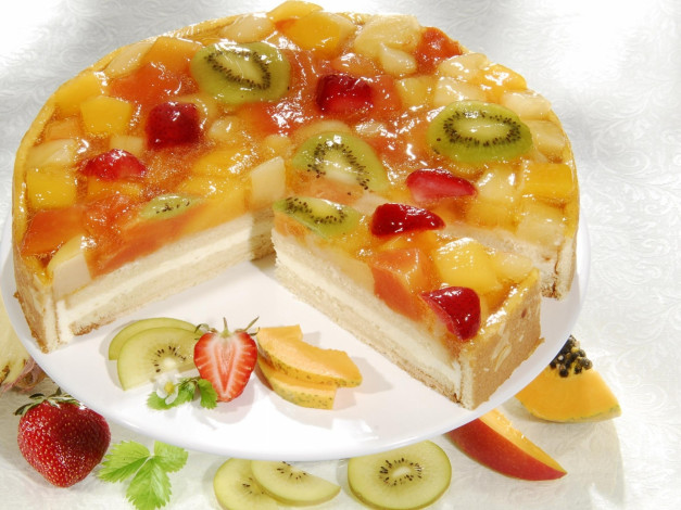 Обои картинки фото еда, пирожные, кексы, печенье, торт, клубника, киви